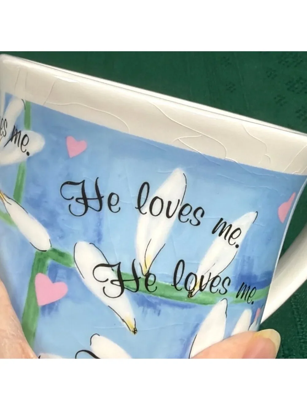 Vintage Watercolor Daisy Soup Mug He Loves Me Large Coffee Latte Cup Soup Mug